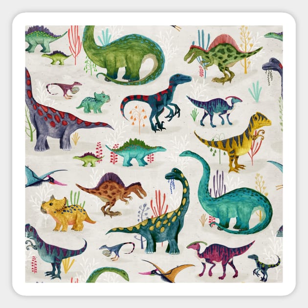 Bright Dinosaurs Sticker by katherinequinnillustration